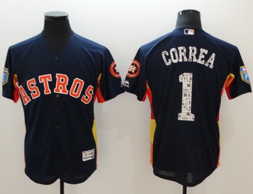Astros #1 Carlos Correa Navy Blue 2018 Spring Training Authentic Flex Base Stitched MLB Jersey - Click Image to Close